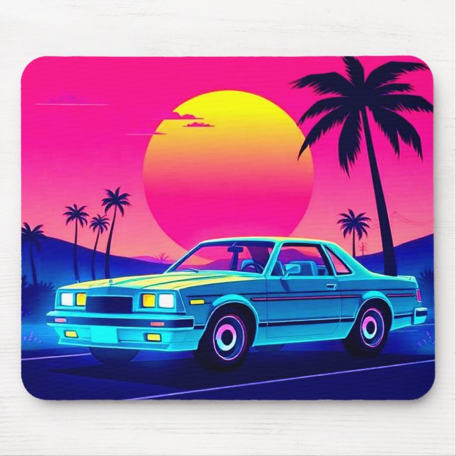 Retro 80s Outrun Sunset XL Gaming Desk Mat Mouse Mat (Front)