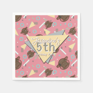 Retro 80's Pink Baby Hippo Birthday Napkin