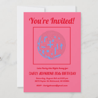 Retro 80s Pink Blue Disco 50th Birthday Party Invitation
