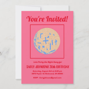 Retro 80s Pink Blue Yellow Disco 30th Birthday Invitation