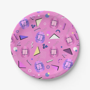 Retro 80's Pink Tamagotchi Paper Plate