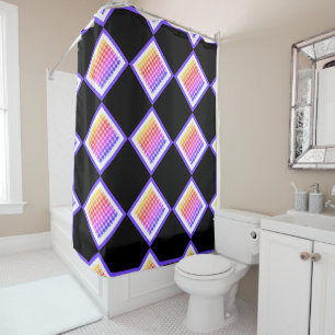 Retro 80s Pixelated Cube Diamonds Rainbow Shower Curtain