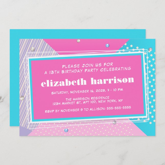 Retro 80's Pop Art Birthday Party Invitation (Front/Back)