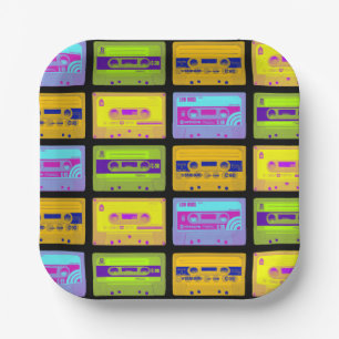 Retro 80s Pop Art Cassette Tapes Paper Plate