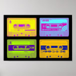 Retro 80s Pop Art Cassette Tapes Poster<br><div class="desc">Back in the eighties everyone was wearing headphones and listening to their music on a portable cassette player. Insert your cassette and you had music anywhere anytime, until Side A came to an end and the tape had to be turned over to Side B. People could even make your own...</div>