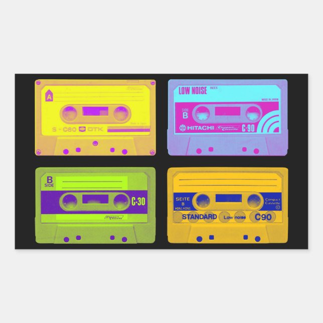 Retro 80s Pop Art Cassette Tapes Rectangular Sticker (Front)