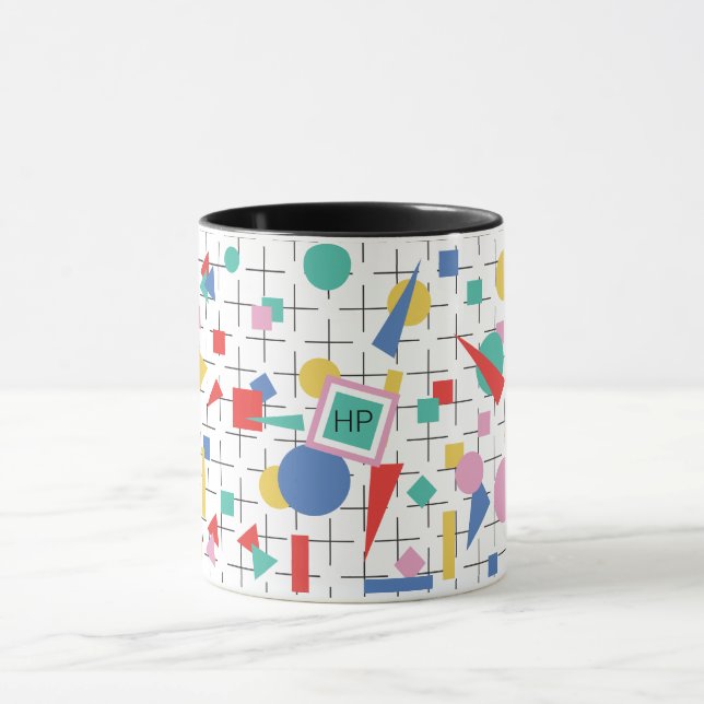 Retro 80s pop art geometric shapes & grid mug (Center)