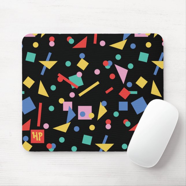 Retro 80s pop art geometric shapes mouse pad (With Mouse)