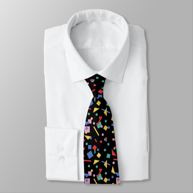 Retro 80s pop art geometric shapes tie (Tied)