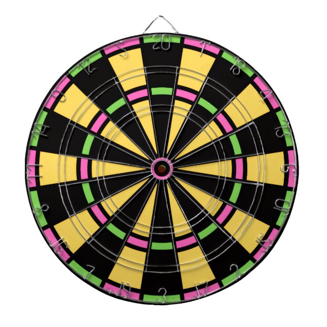 Retro 80s Pop Yellow, Pink, Green Dartboard (Front)