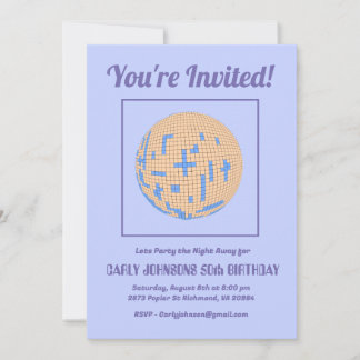 Retro 80s Purple Blue Yellow Disco 50th Birthday Invitation