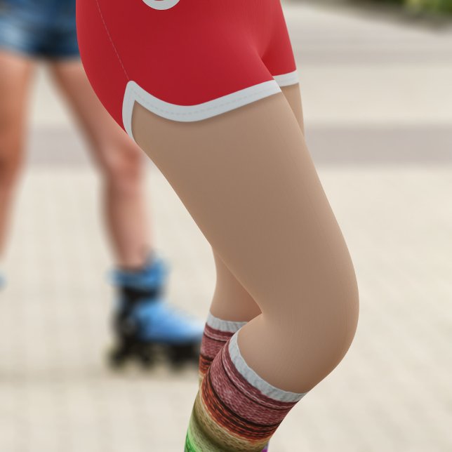 Retro 80s Red Sport Shorts Leg Warmers Leggings (Perfect leggings to wear at your roller skating disco bachelorette party. Just add your number)