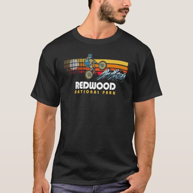 Retro 80s Redwood National Park Mountain Biker T-Shirt (Front)