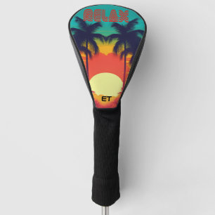 Retro 80s 'RELAX' Tropical Sunset Golf Head Cover