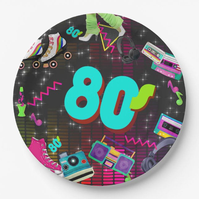 Retro 80's, Retro, Any Age Paper Plate (Front)