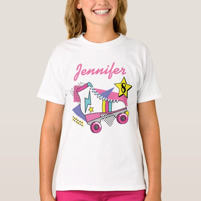 Retro 80's Roller Skate Party Birthday T-Shirt (Front)