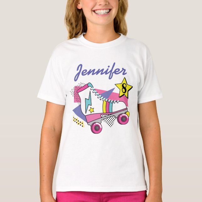 Retro 80's Roller Skate Party Birthday T-Shirt (Front)