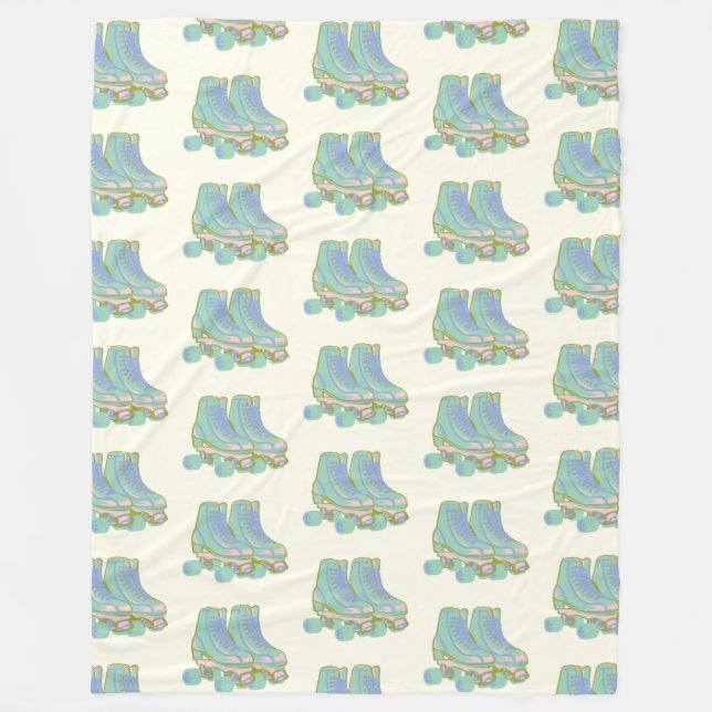 Retro 80s Roller Skates Pattern Pastel Skater 90s Fleece Blanket (Front)