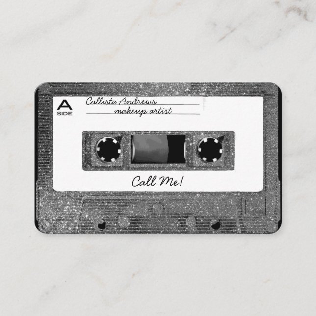Retro 80's Silver Glitter Cassette Tape Mixtape Business Card (Front)