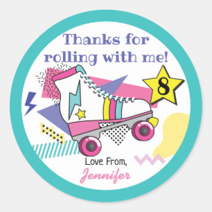 Retro 80's Skate Party Birthday Thank you Classic Round Sticker