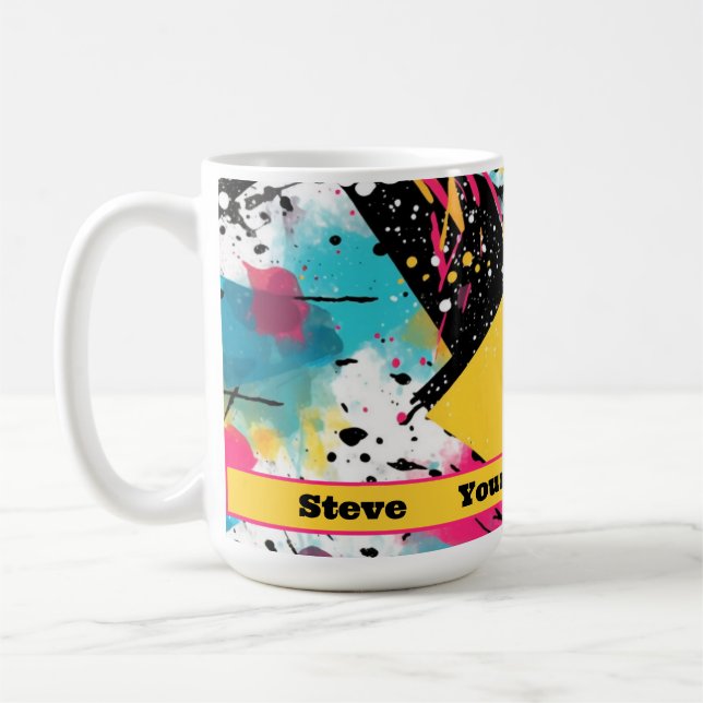 Retro 80s Splatter New Wave Pattern Personalised  Coffee Mug (Left)