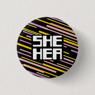 Retro 80s Stripes She/Her Pronouns  3 Cm Round Badge