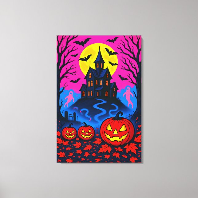 Retro 80s Style Halloween Pop Art Canvas Print (Front)