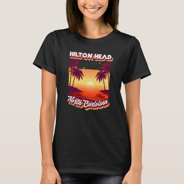 Retro 80's Style Hilton Head North Carolina Palm T T-Shirt (Front)