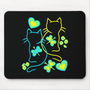 Retro 80s Summer Cats Heart Flowers Cat Kitten Chi Mouse Mat