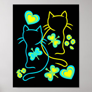 Retro 80s Summer Cats Heart Flowers Cat Kitten Chi Poster