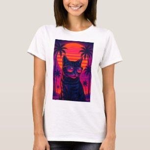 Retro 80s Sunset Cat with Sunglasses T-Shirt