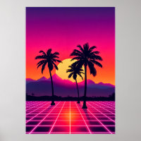 Retro 80s Sunset Grid