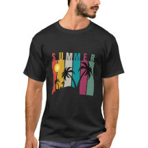 Retro 80s Sunset Palm Tree Surfing Summer Beach 