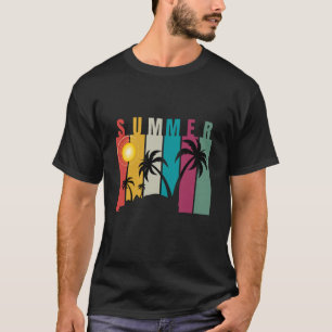 Retro 80s Sunset Palm Tree Surfing Summer Beach T-Shirt