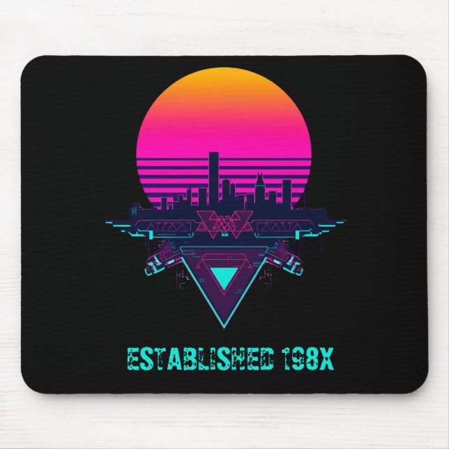 Retro 80s Synthwave City Neon Desk Mat Mouse Mat (Front)