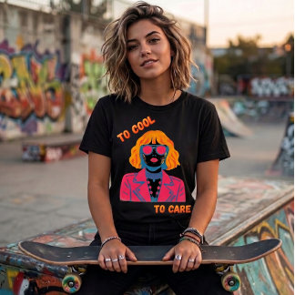 Retro 80s Synthwave Girl "Too Cool To Care"  Tri-Blend Shirt