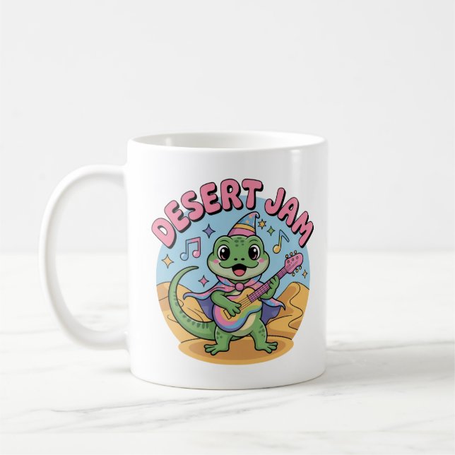 Retro 80s Synthwave Lizard Keytar Coffee Mug (Left)