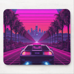 Retro 80s Synthwave Neon Car Desk Mat & Mousepad