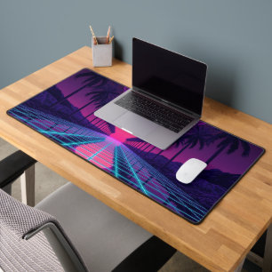 Retro 80s Synthwave Neon Sunset Desk Mat