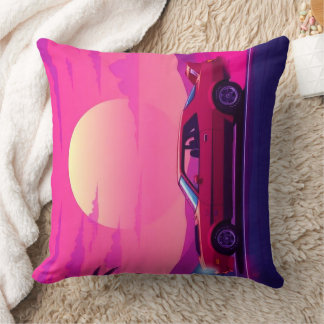 Retro 80s Synthwave Sunset Car Throw Pillow