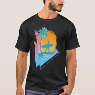 Retro 80s Synthwave Surfing Surfer Palm Trees Vapo T-Shirt