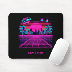 Retro 80s Synthwave Vaporwave Neon Grid Landscape Mouse Mat