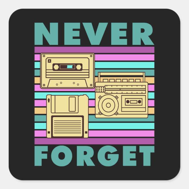 Retro 80s Technology Floppy Disc Boom Box Gen X Square Sticker (Front)