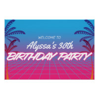 Retro 80s Themed Neon Pink Blue Birthday Party Ban