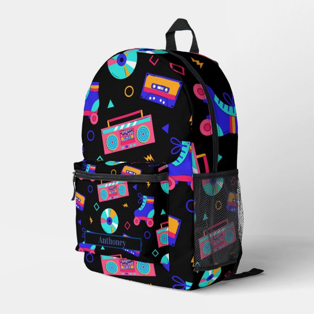 Retro 80's-themed Personalise Name Printed Backpack (Back Corner Right)
