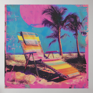 Retro 80s Towel Over a Beach Chair Synthwave Album Poster
