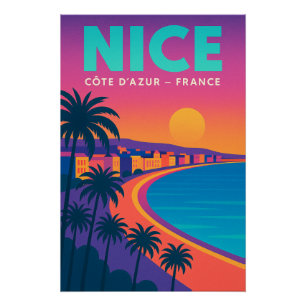 Retro 80s Travel - Nice  French Riviera Poster
