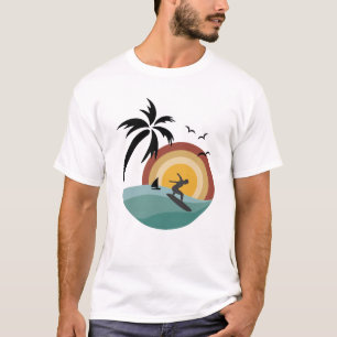 Retro 80s Vaporwave Tropical Ocean View Surfer T-Shirt