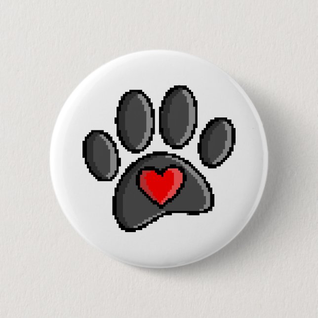 Retro 80s Video Game 8 Bit Pixel Art Dog Paw 6 Cm Round Badge (Front)