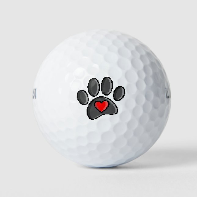 Retro 80s Video Game 8 Bit Pixel Art Dog Paw Golf Balls (Front)